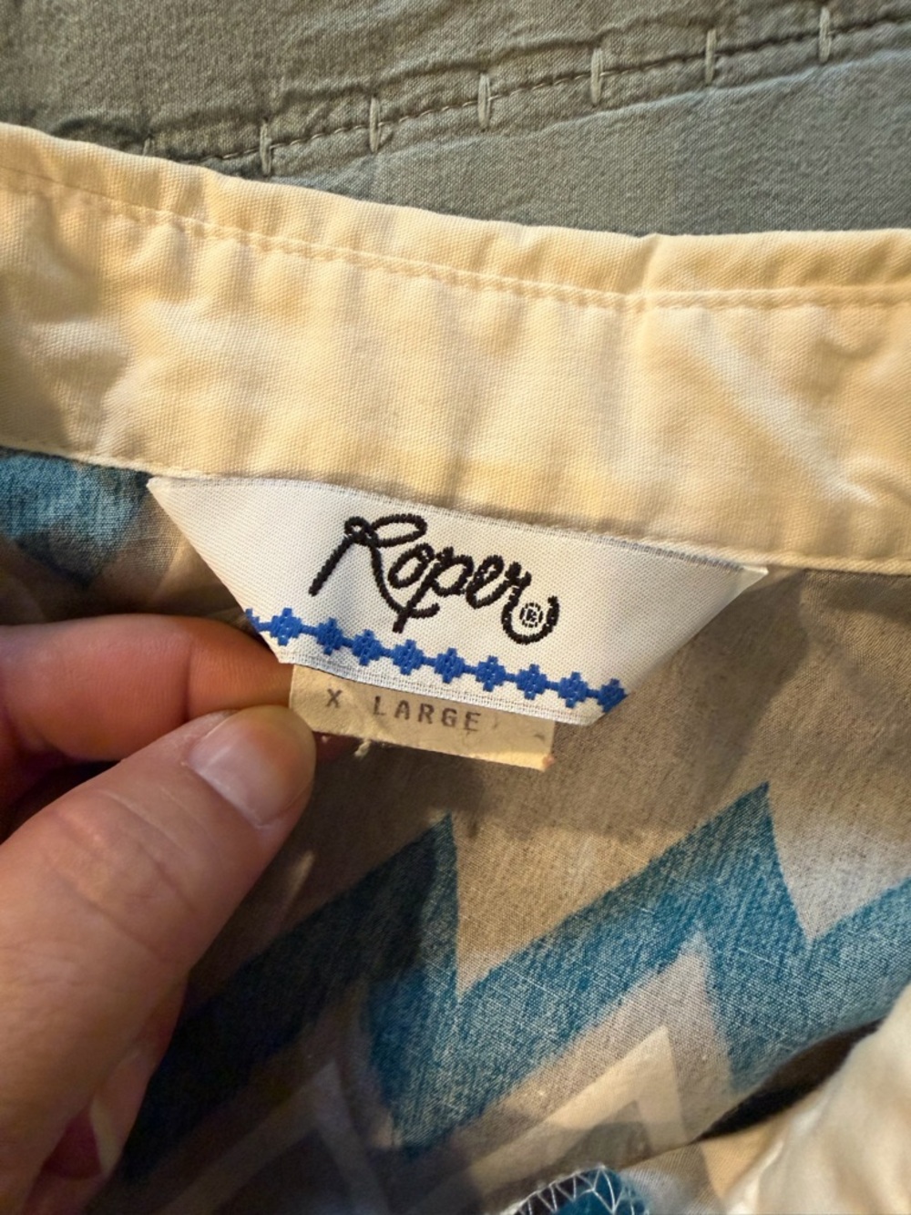 Vintage Roper Western Shirt XL‎ Mens White Teal Black Zigzag Geometric USA Made - Picture 3 of 7